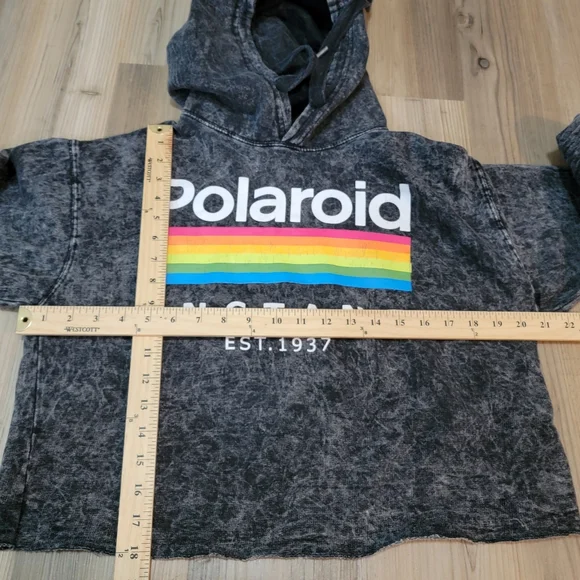 Womens Polaroid Acid Wash Retro Cropped Hoodie Long Sleeve Size M - Picture 8 of 8